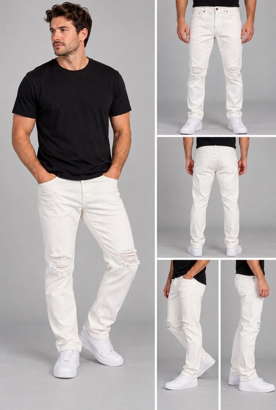 Nova Men Size 38 White Distressed Ripped Jeans Straight Leg Y2K Streetwear NWT!